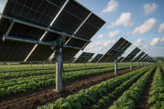 Champ agricole avec panneaux solaires intégrés pour l'agrivoltaïsme