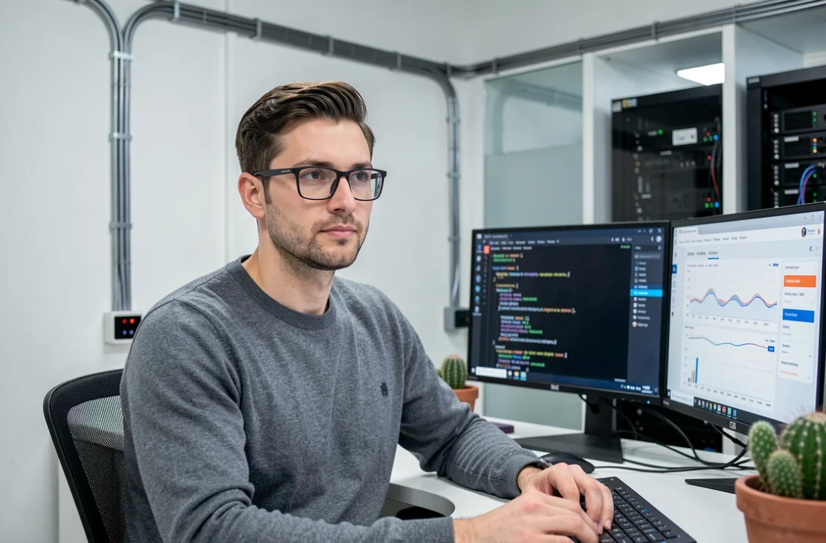 Développeur web d'ETH Digital travaillant sur des performances techniques dans un bureau spécialisé à Paris