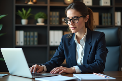 Femme avocate en costume dans un bureau moderne