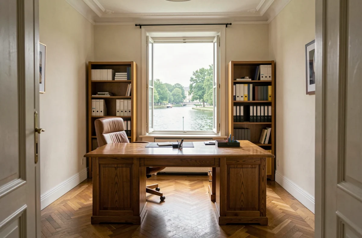 Bureau privé meublé à louer dans un immeuble de style classique à Aix-les-Bains avec vue sur le lac