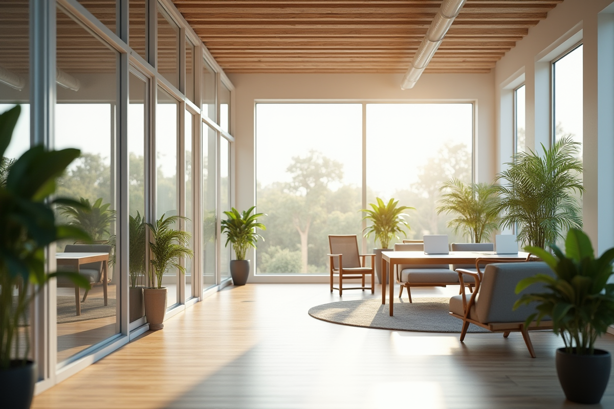 Intérieur de bureau moderne en Boulogne Billancourt avec lumière naturelle