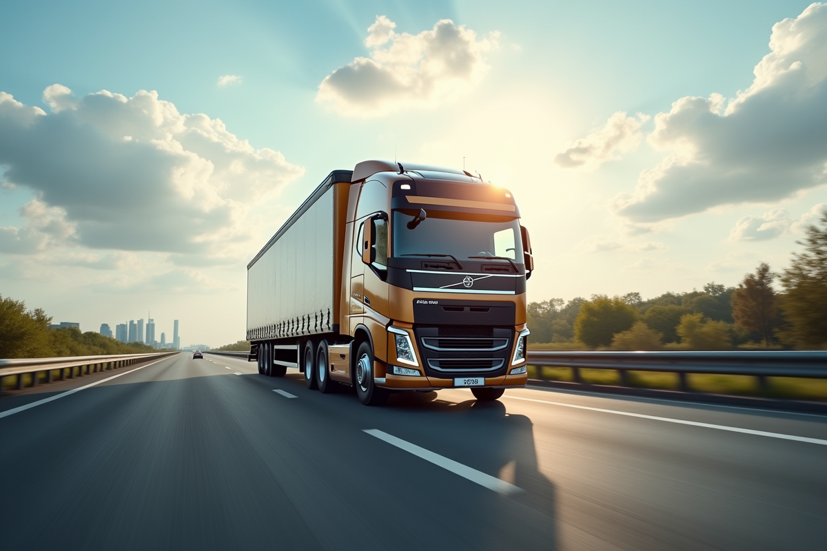 Camion de 12 tonnes en route sur une autoroute en journée