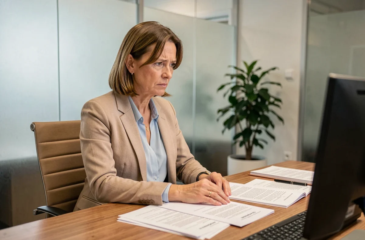 Cliente de La Banque Postale en rendez-vous bancaire, inquiète des changements de direction