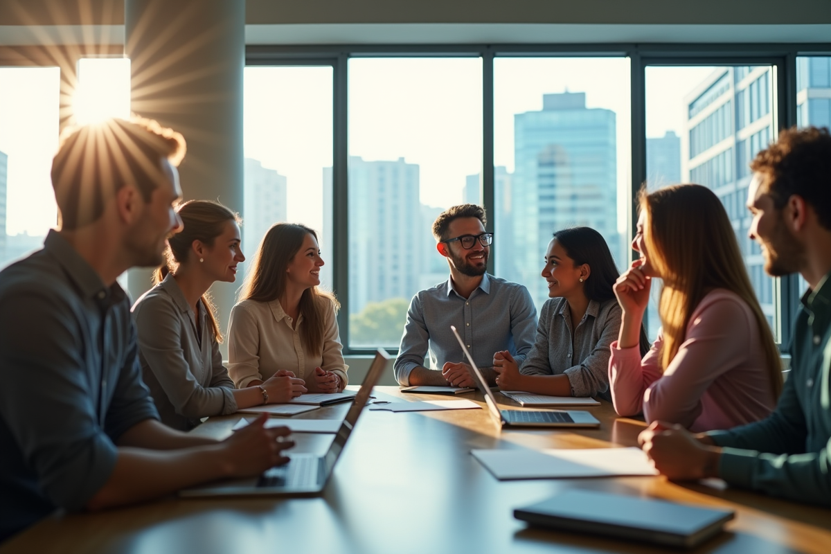 Collaboration entre collègues dans un bureau lumineux