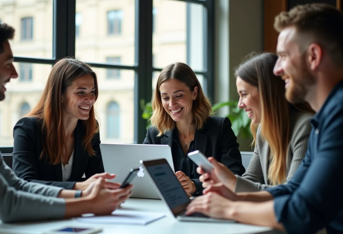 Groupe de jeunes professionnels collaborant dans un bureau lyonnais