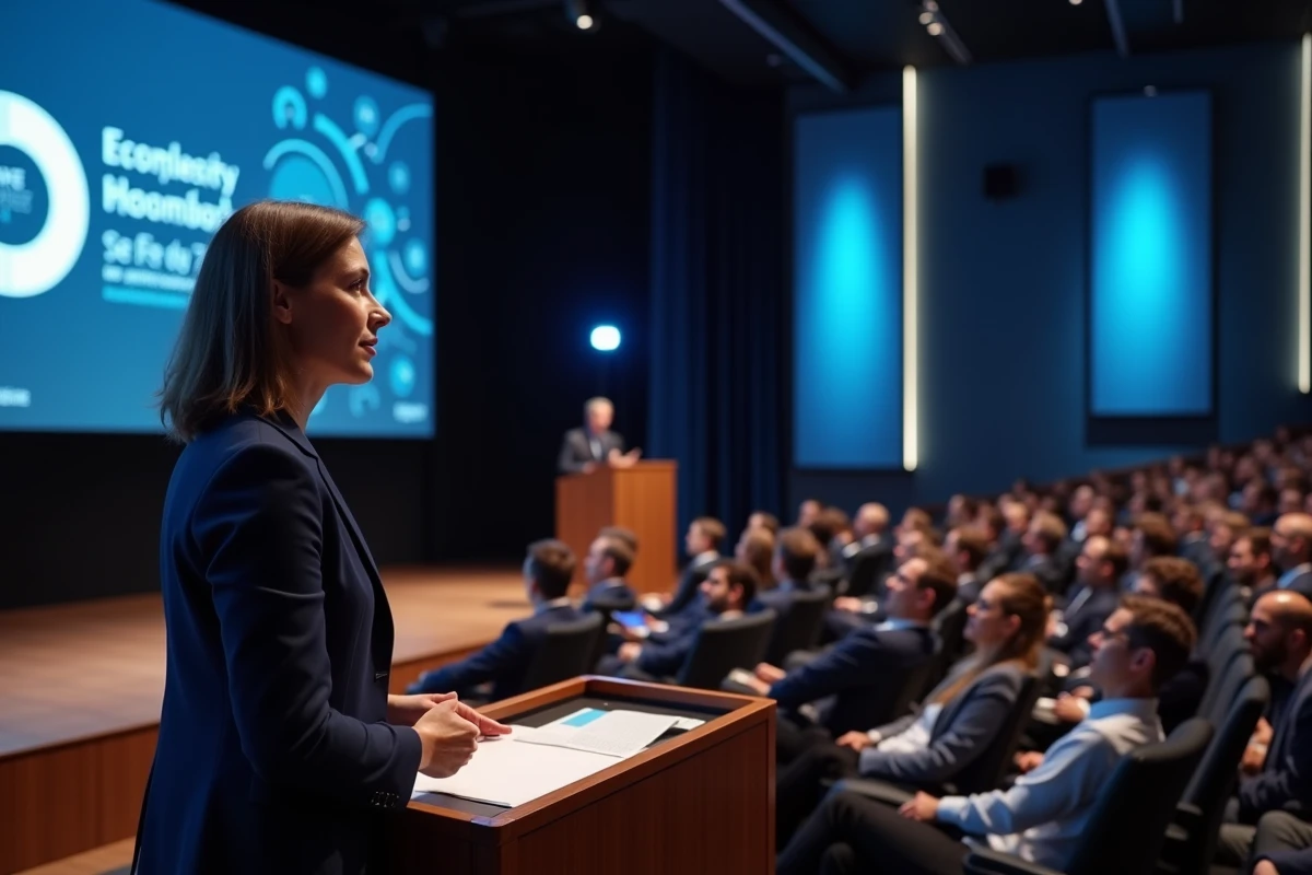 Intervenante française présentant la stratégie French Tech 2026 lors d'une conférence professionnelle