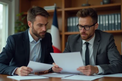 Conseiller financier français discutant avec un client dans un bureau moderne