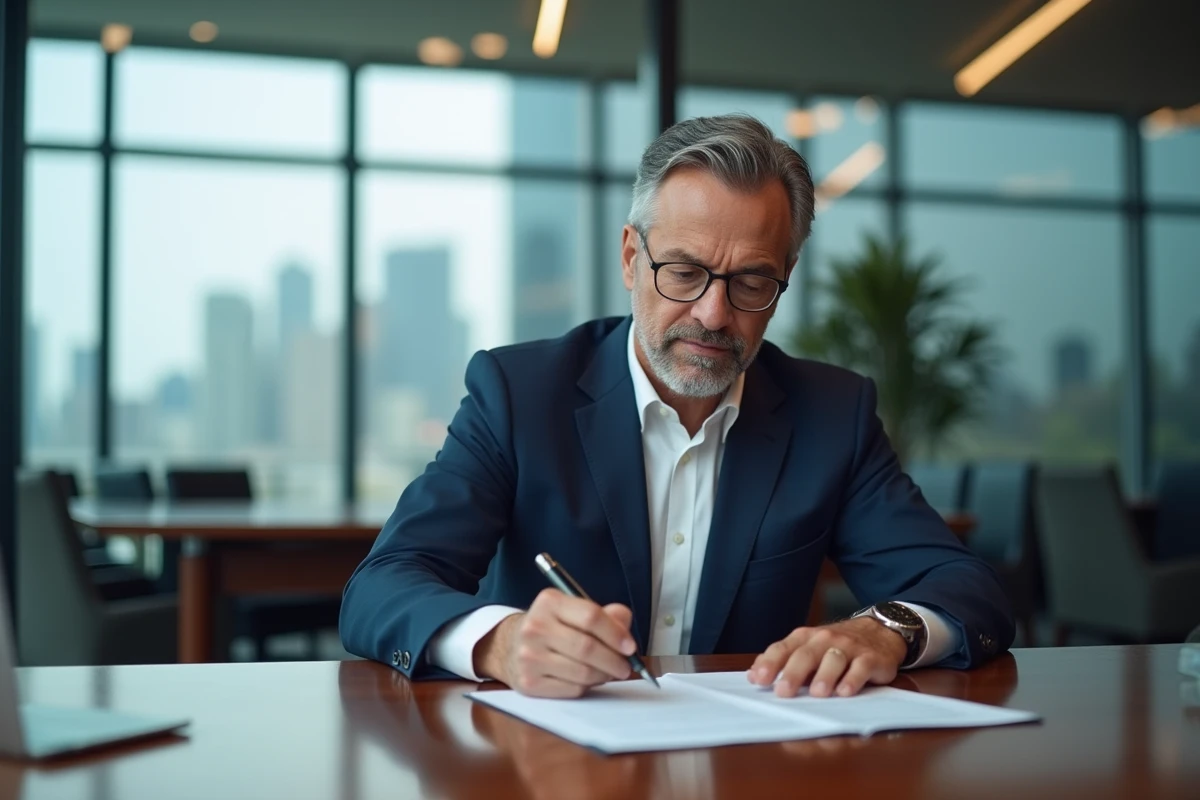 Consultant homme en costume bleu lors d'une négociation