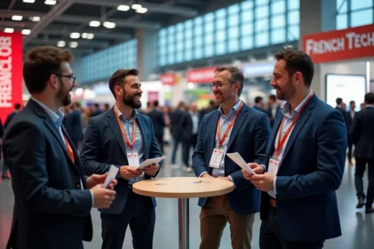 Entrepreneurs français en réseau lors du salon lesentreprisesfrenchy event 2026 dans un espace d'exposition moderne