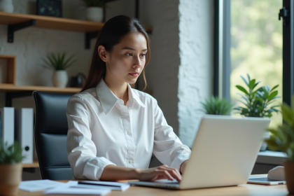 Jeune femme analysant des données de ventes sur un ordinateur