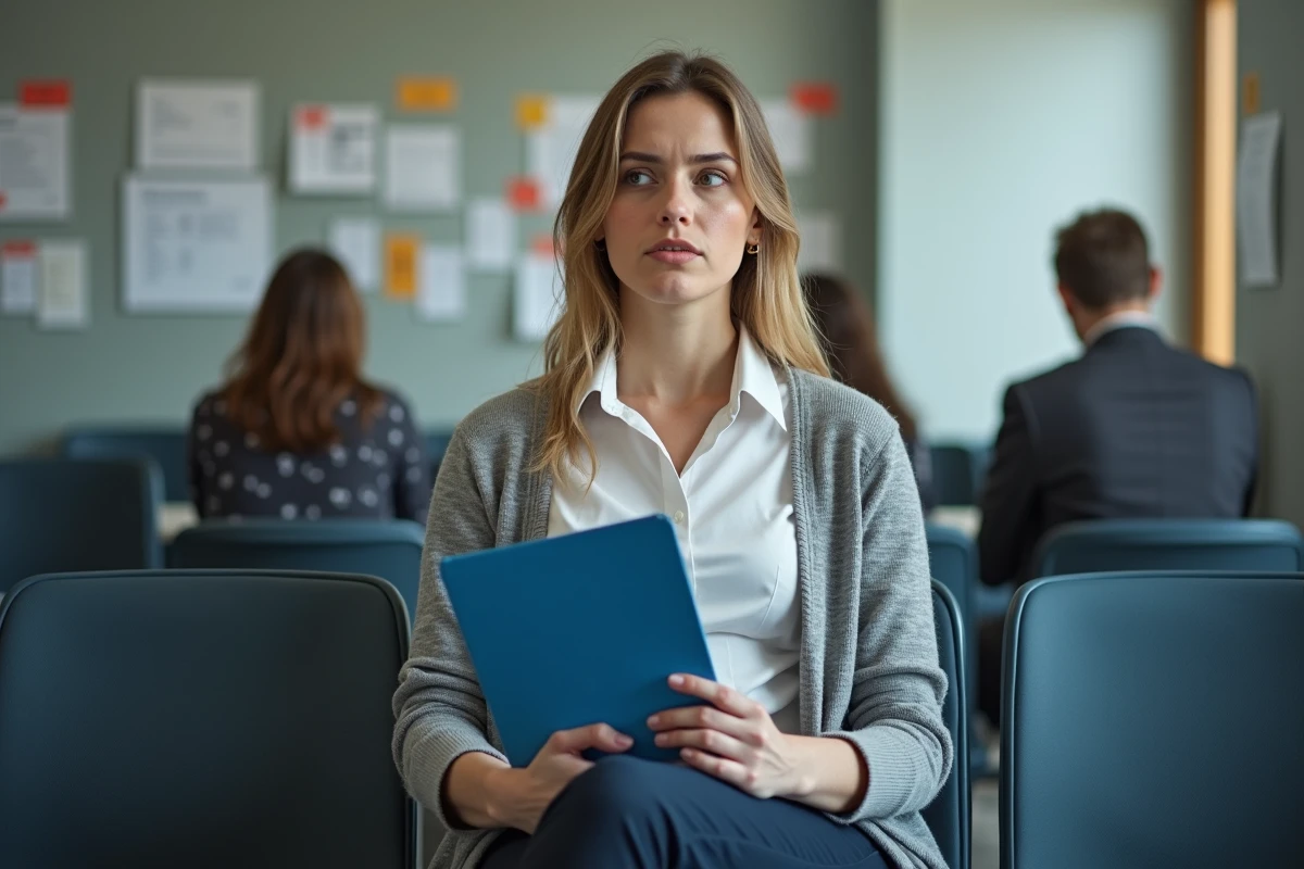 Femme assise dans une salle d