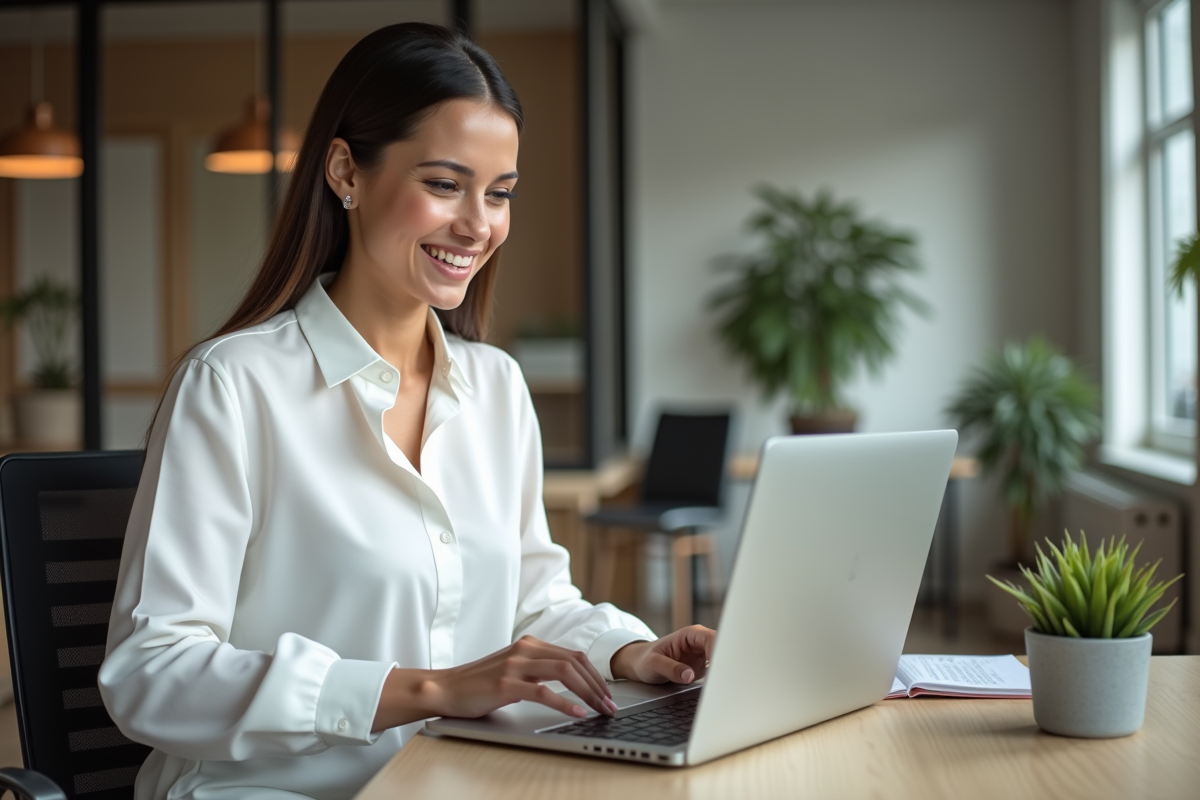 Jeune femme professionnelle utilisant un ordinateur au bureau