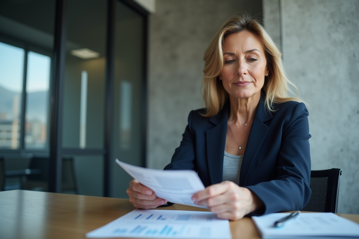 Femme directrice en costume dans un bureau moderne