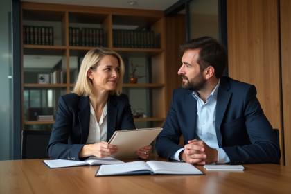 Femme française en affaires discutant en réunion