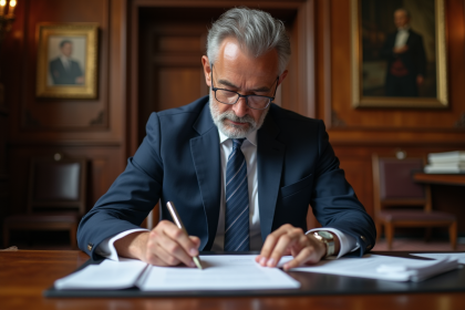 Fonctionnaire français en costume dans un bureau officiel