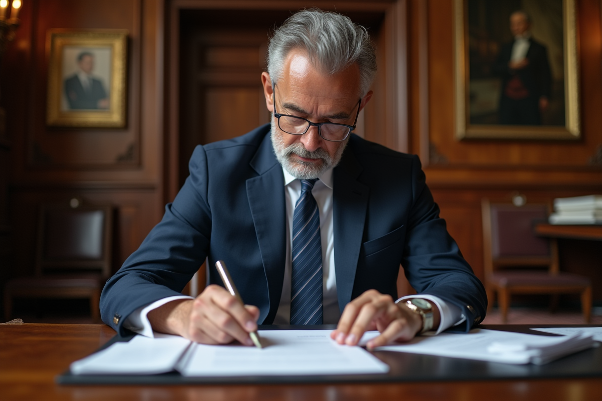 Fonctionnaire français en costume dans un bureau officiel