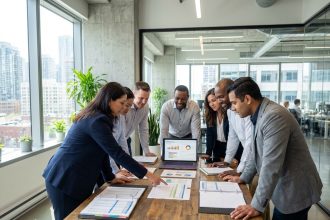 Groupe de comptables en réunion dans un bureau moderne