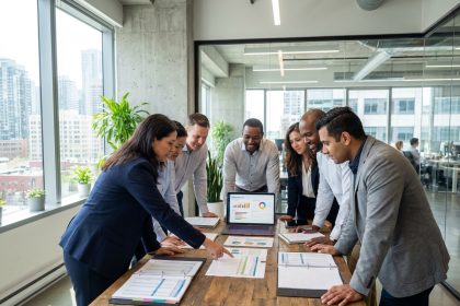 Groupe de comptables en réunion dans un bureau moderne