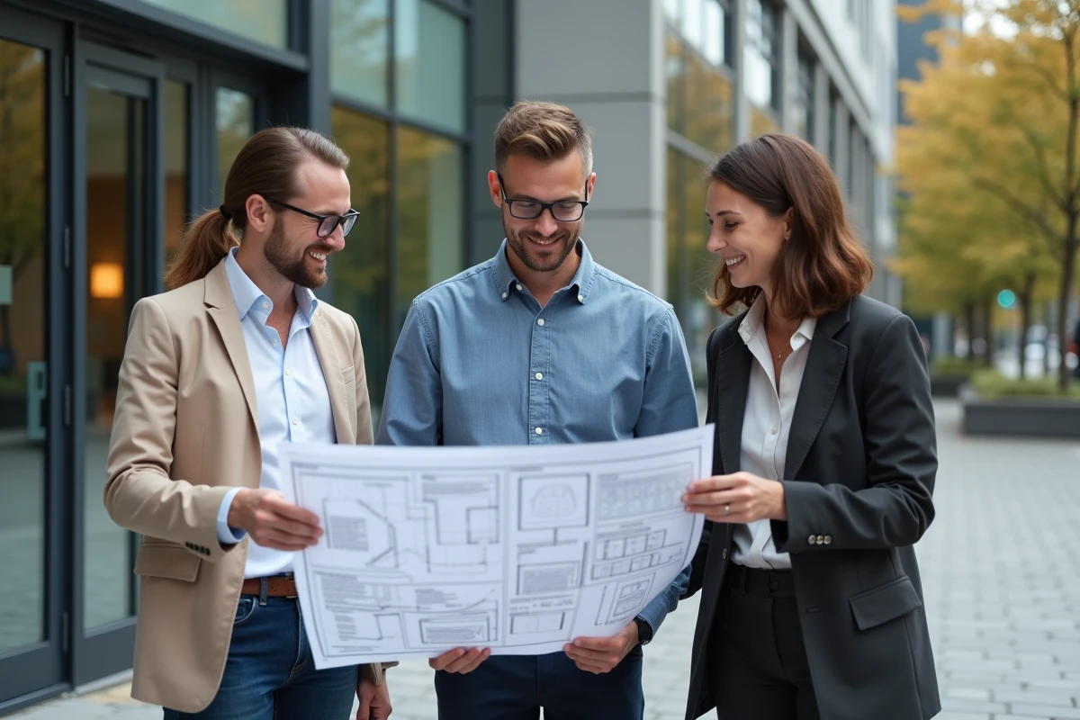Groupe de collègues discutant en extérieur