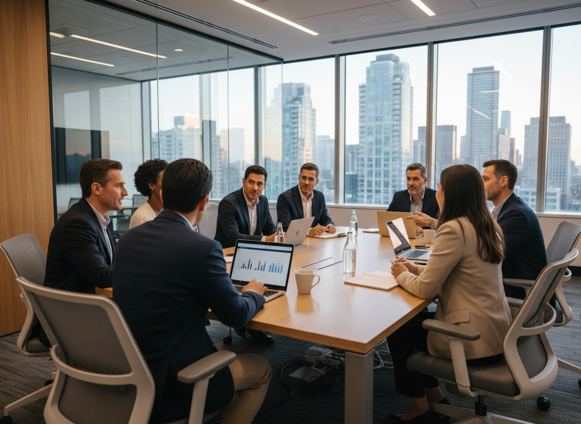 Groupe de professionnels en réunion dans un bureau moderne