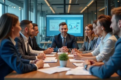 Groupe de professionnels en réunion dans un bureau moderne