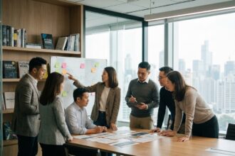 Groupe de professionnels en réunion collaborative