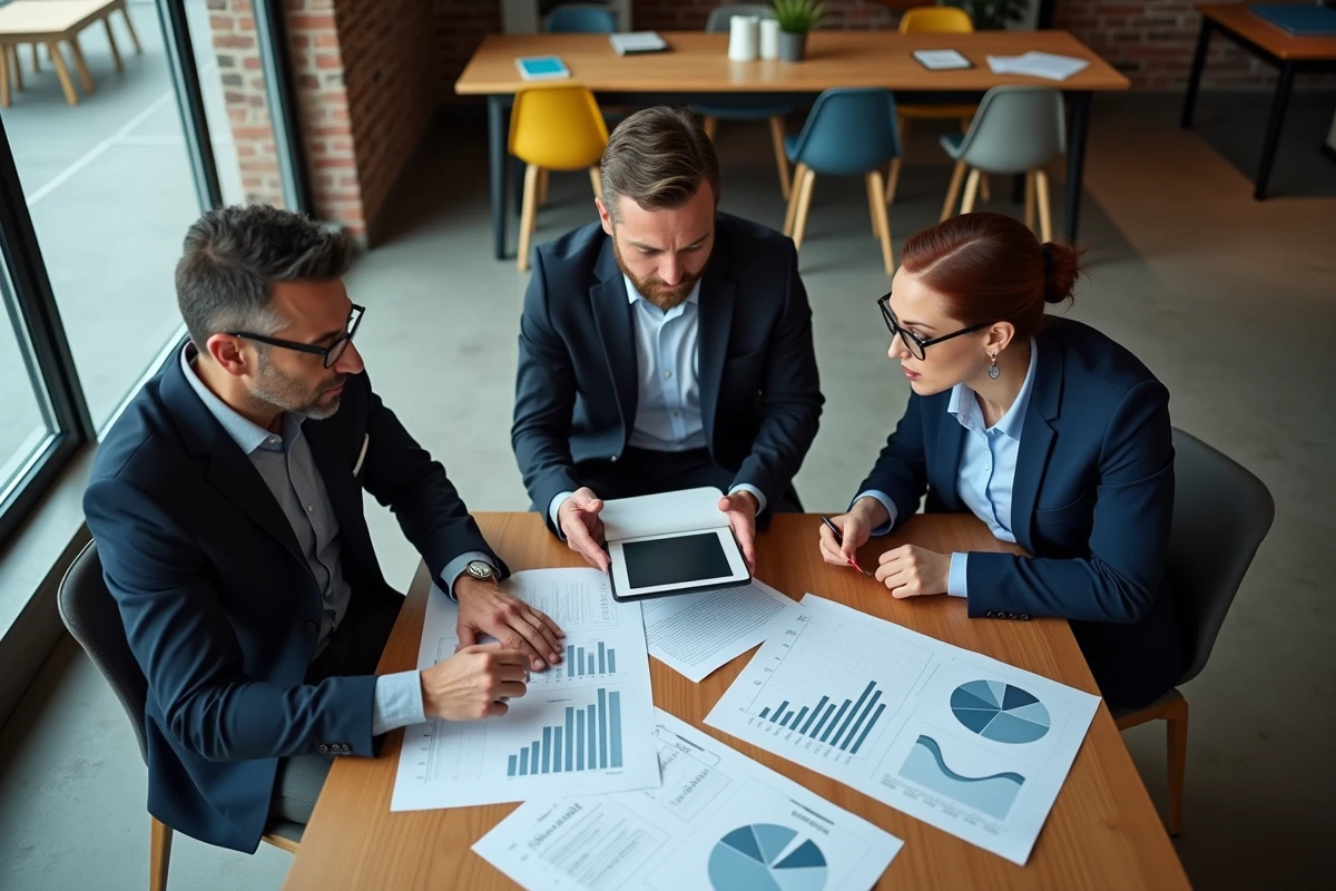 Groupe de professionnels discutant de rapports financiers