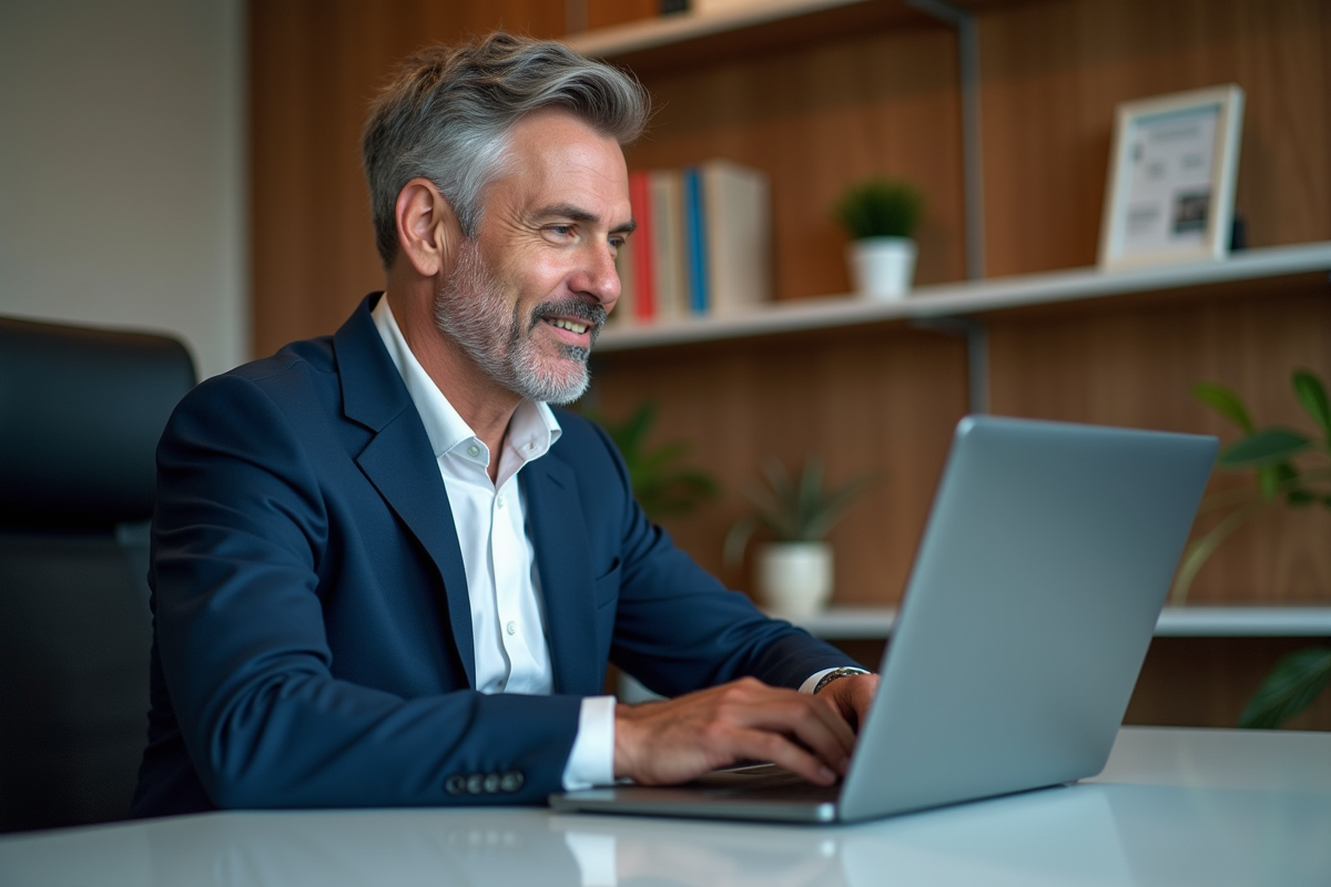 Homme d'affaires en costume interactant avec un portail extranet