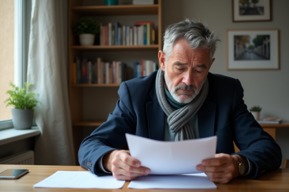 Homme d'âge moyen étudiant des documents à la maison