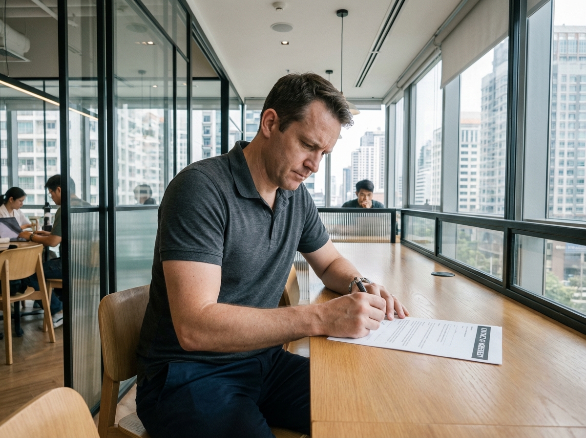 Homme daffaires signant un contrat en coworking