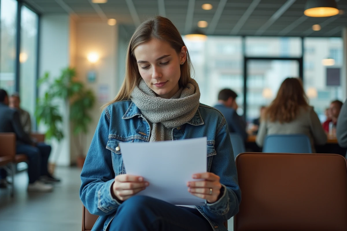 Jeune demandeur d emploi français en attente dans un espace d accueil