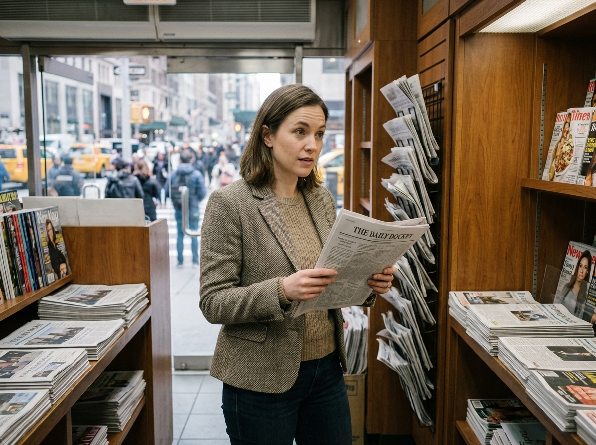 Jeune femme dans un kiosque à journaux legal