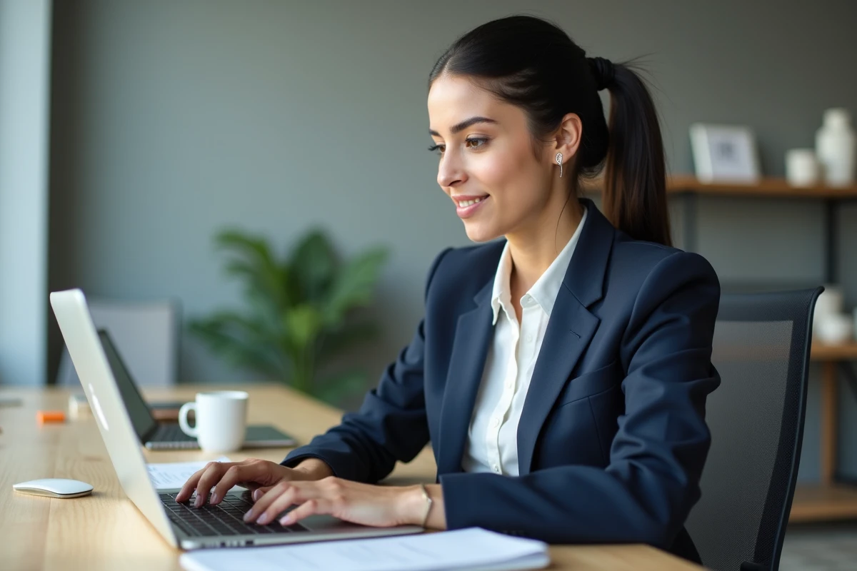 Jeune femme professionnelle travaillant sur son ordinateur en bureau