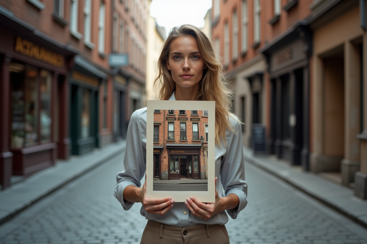 Jeune femme regardant une photo d