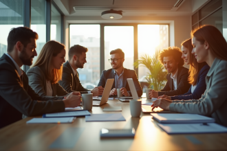 Groupe de jeunes professionnels dans un bureau lumineux