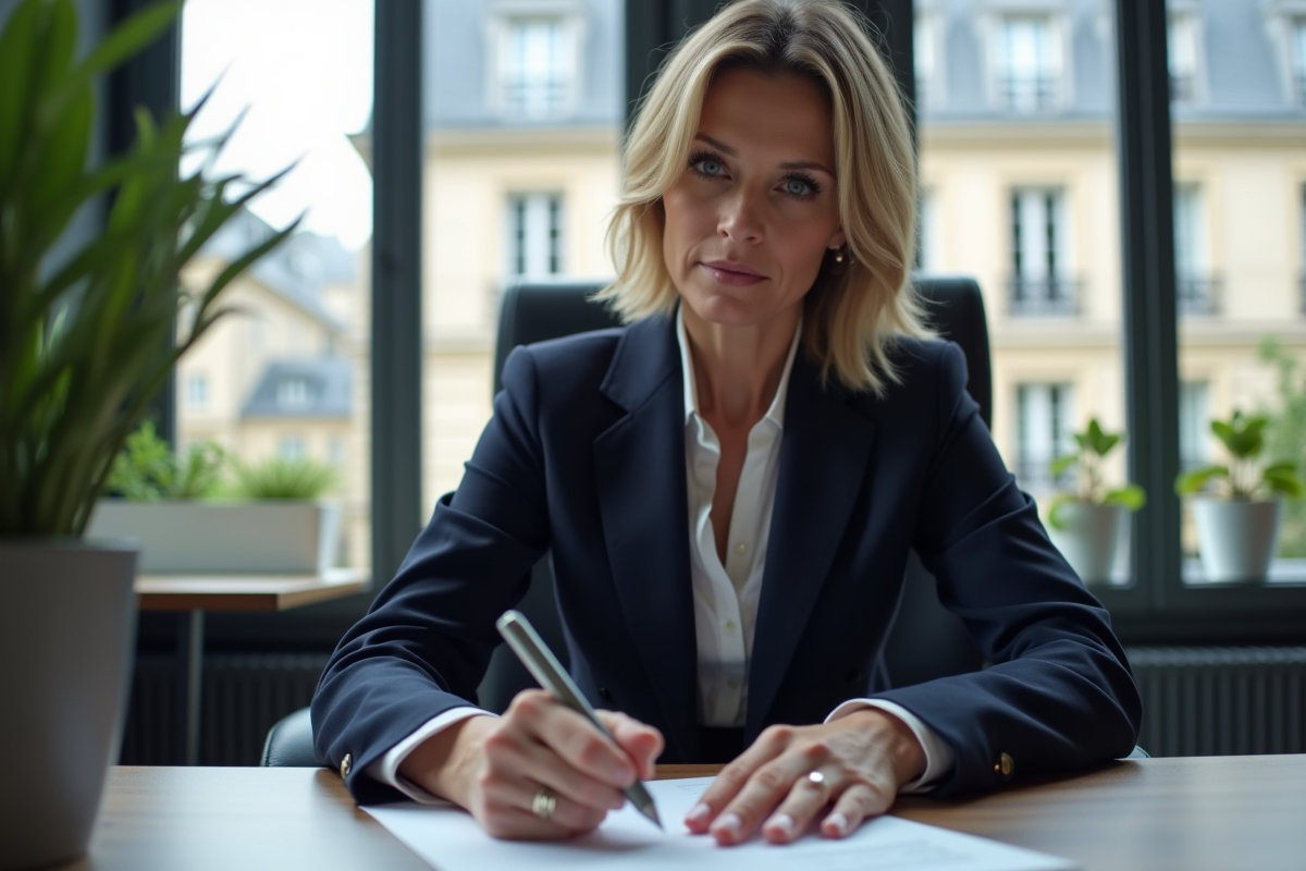 Manager RH signant un rapport salarial dans son bureau