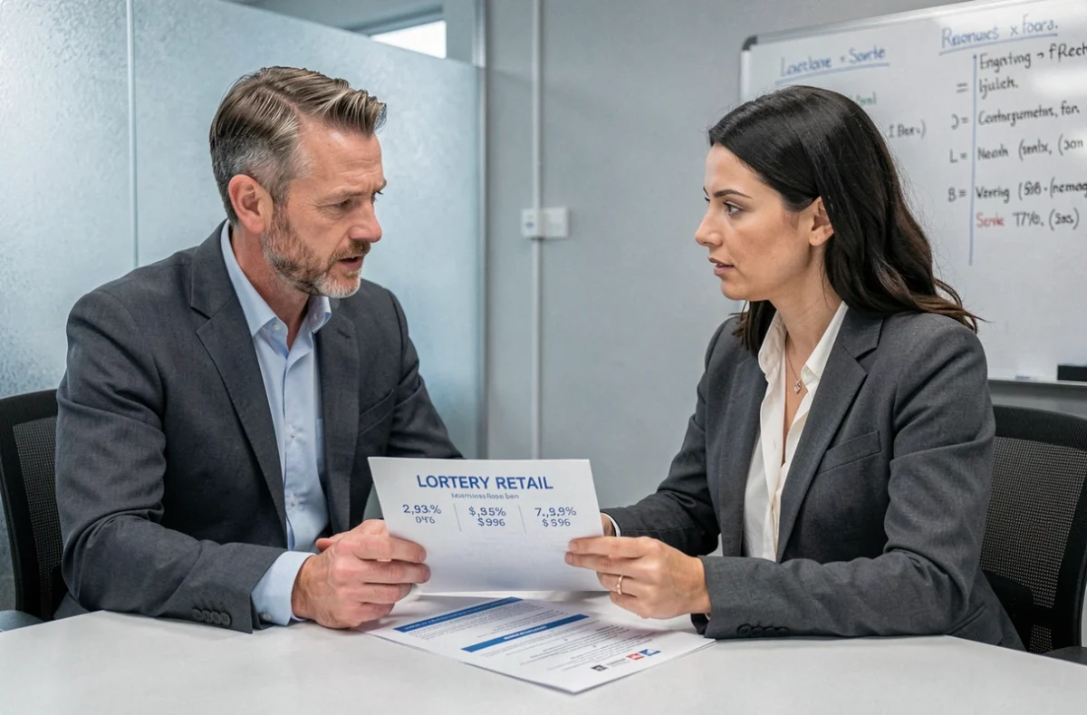 Deux professionnels discutant du business plan d'une franchise Profession jeu FDJ