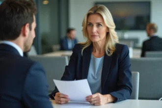Femme en réunion d'affaires dans un bureau moderne