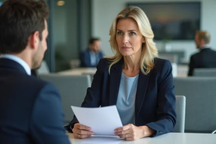 Femme en réunion d'affaires dans un bureau moderne