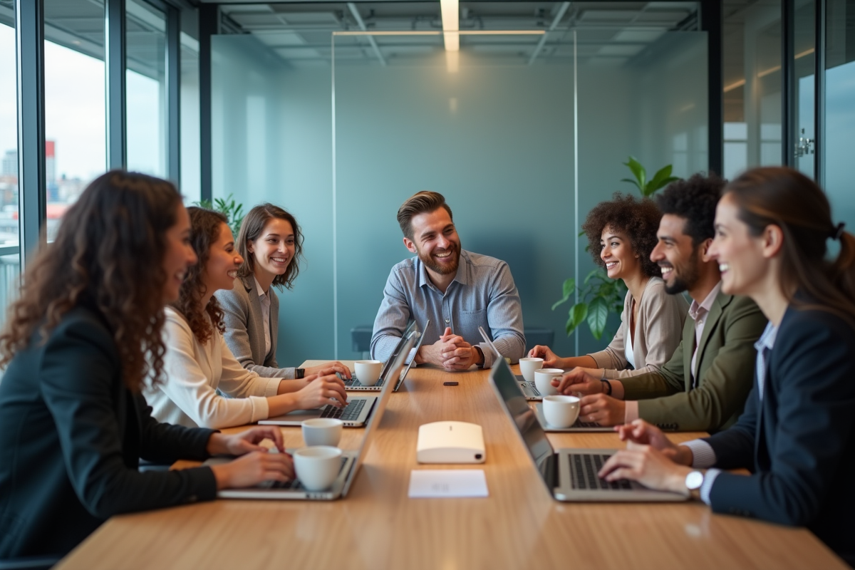 Groupe de jeunes professionnels en réunion dans un bureau moderne