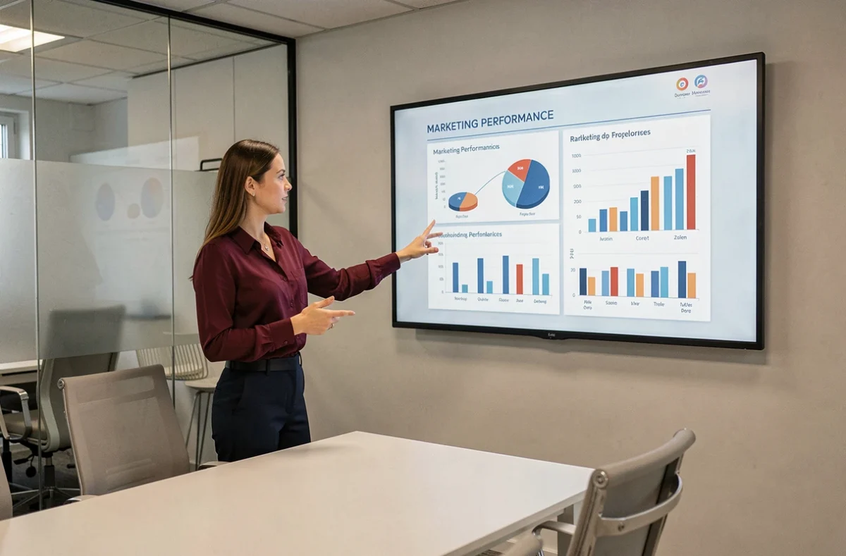 Consultante en marketing digital de Rhillane Marketing Digital présentant des résultats SEO à Quimper